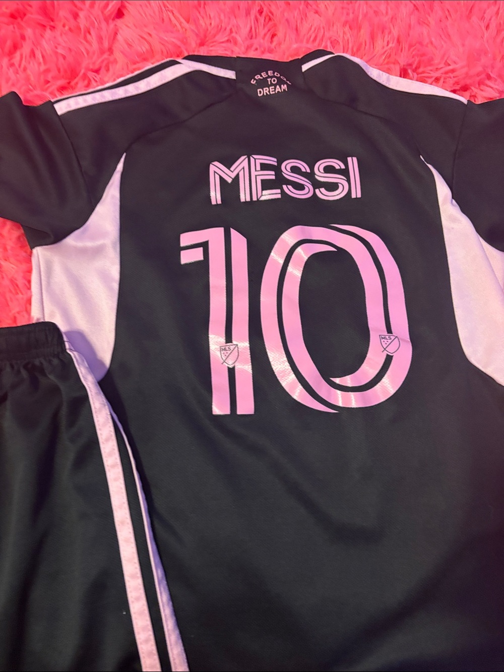 Miami, Messi Soccer Black and Pink Kids Soccer Jersey & Shorts Set - Picture 3 of 5